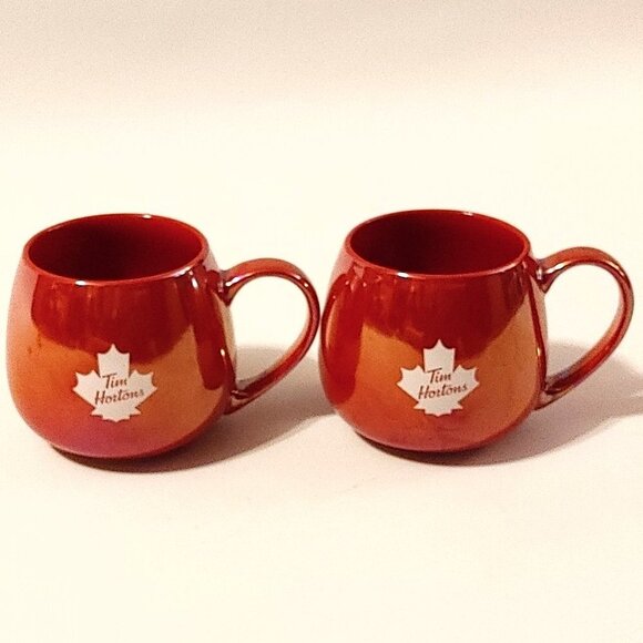 2020 Tim Horton's Mugs Red Iridescent Set Of Two BNWT Maple Leaf Tim's PAIR - Picture 1 of 8